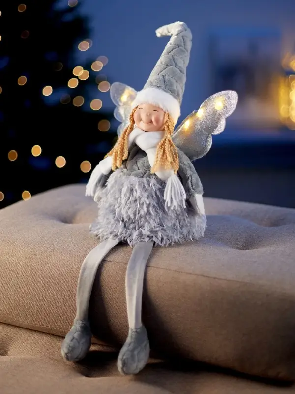 Светодиодная фигура &laquo;Кукла в сером&raquo; 70 см, текстиль, 6 LED, от батареек AG10&times;3, свечение тёплое белое