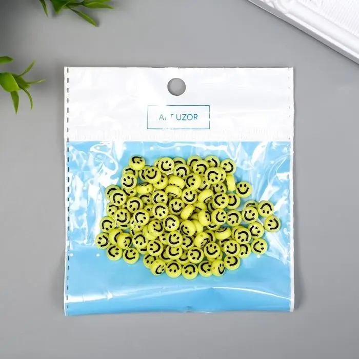 Бусины для творчества пластик  Бусины для творчества пластик "Жёлтые кружочки со смайлами" набор 15 гр 0,4х0,7х0,7 см