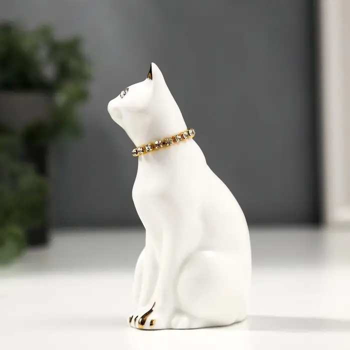 Фигурка керамика &laquo;Белая кошечка с ожерельем&raquo;, с золотом, стразы, 9.5 см