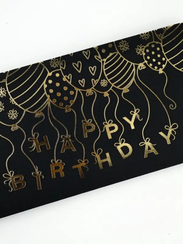 Конверт для денег Happy Birthday, 16.5&times;8 см, тиснение, чёрный крафт