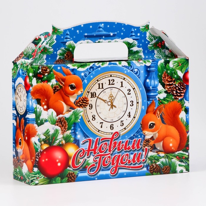 Новый год. Коробка подарочная новогодняя Ларец Белочки 26 х 23 х 7 см.