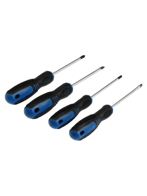 Набор отвёрток ТУНДРА, CrV, хром, магнит, 2К рукоятки, PH1, PH2, SL5, SL6&times;100 мм, 4 шт.