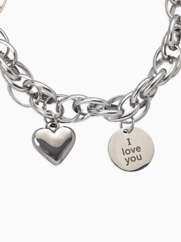 Браслет цепочка с подвесками &laquo;Сердце и медальон с надписью я тебя люблю&raquo;, L=19 см, металл, цвет серебро