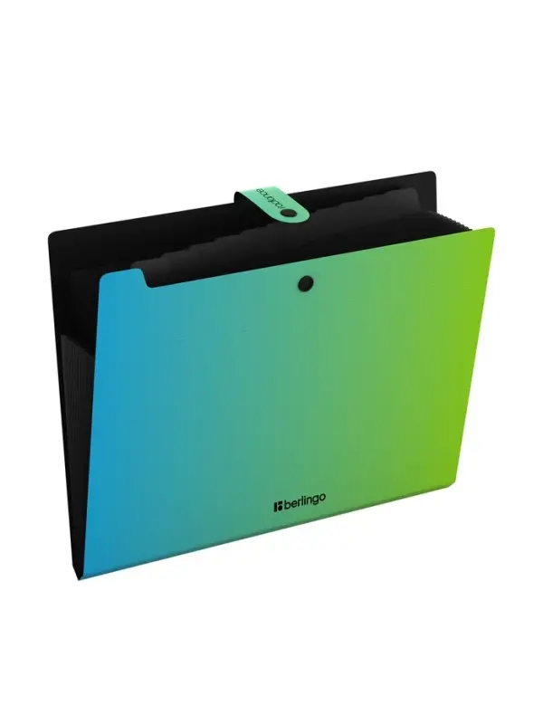 Папка А4 Radiance, 12 отделений, 600 мкм, на кнопке, голубой/зеленый градиент