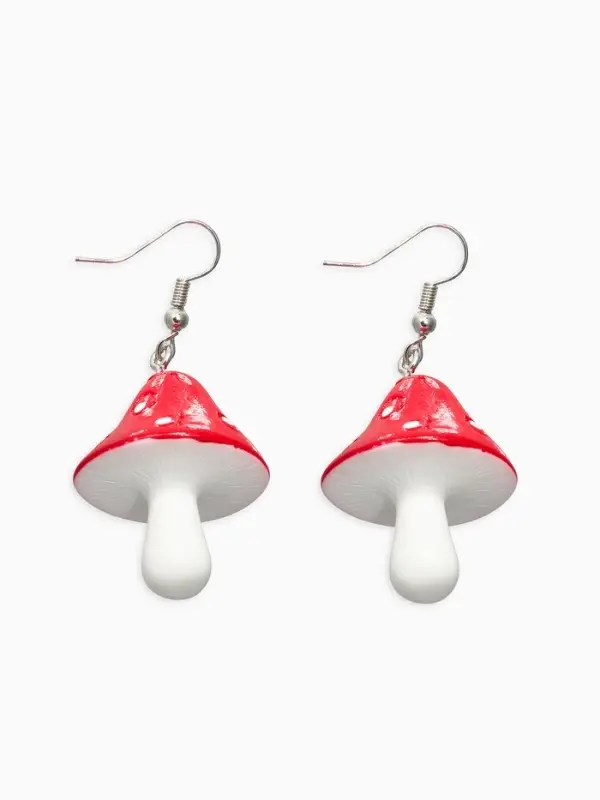 Серьги пластик &laquo;Мухомор&raquo;, красно-белые в серебре