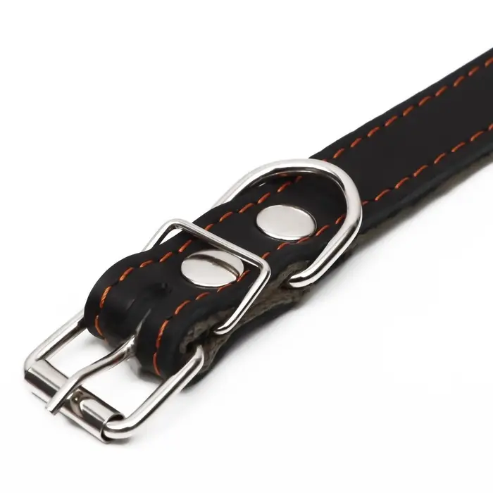 Ошейник комбинированный, 53&times;2.5 см, ОШ 35-45 см, кожа, брезент, чёрный
