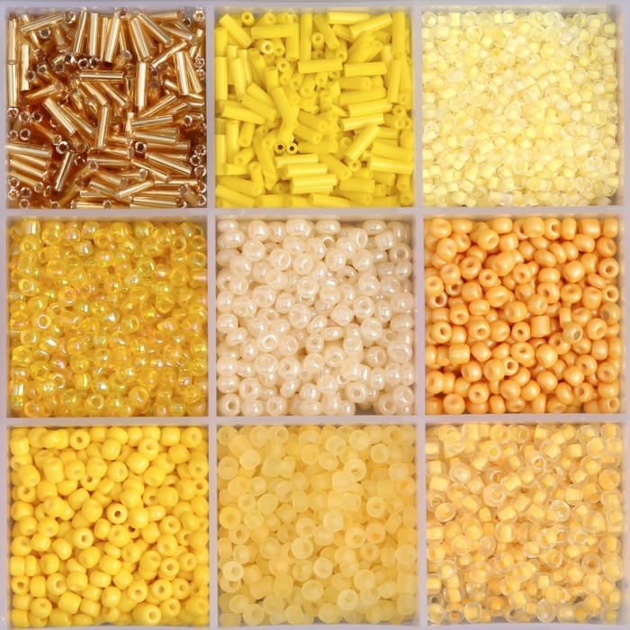 Бисер стекло 6/0, 8/0, 12/0 в шкатулке  Бисер стекло 6/0, 8/0, 12/0 в шкатулке "Жёлтый" стеклярус 15,5х9,5х1,6 см