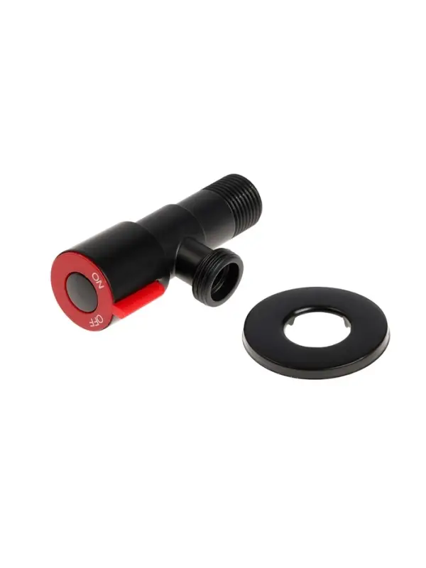 Кран угловой ZEIN engr, 1/2" &times; 1/2", кран-букса латунь/керамика, нерж.сталь, черный/красный