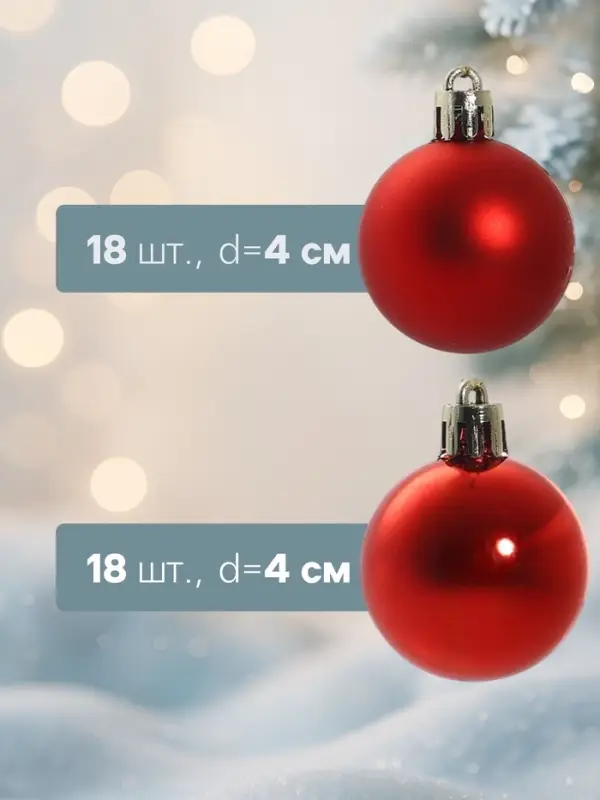 Ёлочные шары набор 36 шт. &laquo;Классный&raquo;, d=4 см, красные