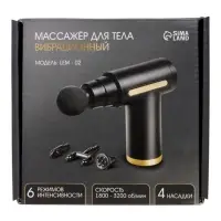 Массажёр для тела LEM-02, вибрационный, 4 насадки, 6 режимов, 1800-3200 об/мин, чёрный