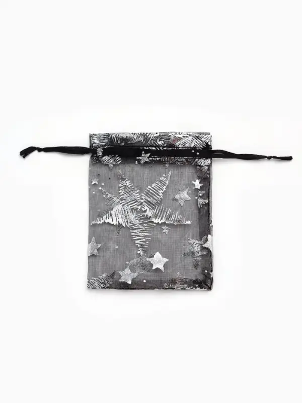 Набор подарочных мешочков 100шт.  "Звёзды", 10*12 см ( + - 1 см), цвет чёрный с серебром (3503568)