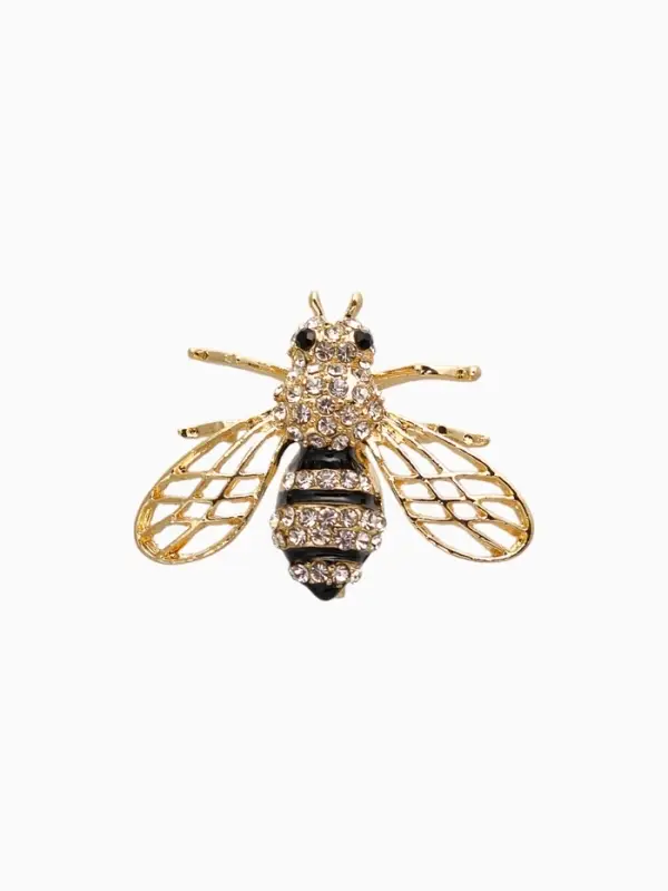 Брошь &laquo;Шмель&raquo;, чёрная, белый в золоте