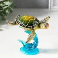 Сувенир полистоун лак "Черепаха на волне" зелёный 13,3х12,3х11,6 см