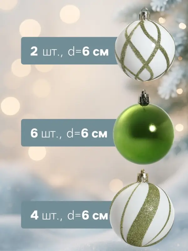 Ёлочные игрушки &laquo;Агнет&raquo;, шары новогодние, d=6 см, набор 12 шт., волны, бело-зелёный