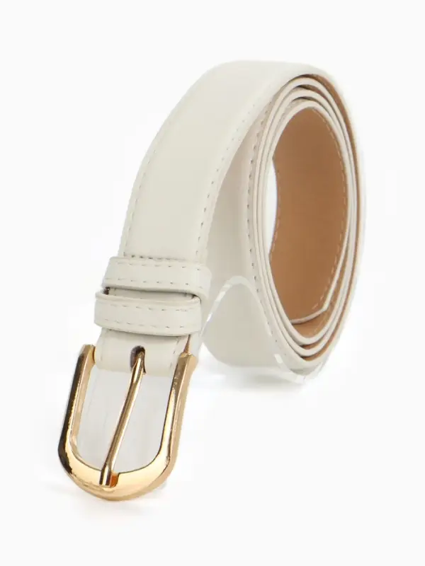 Ремень женский, 110&times;2.8 см, классическая пряжка металл, золотистая, белый