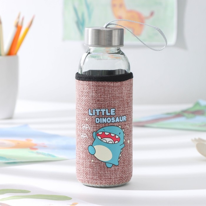 Бутылка для воды стеклянная в чехле &laquo;Дино&raquo;, 300 мл, h=17 см, рисунок МИКС