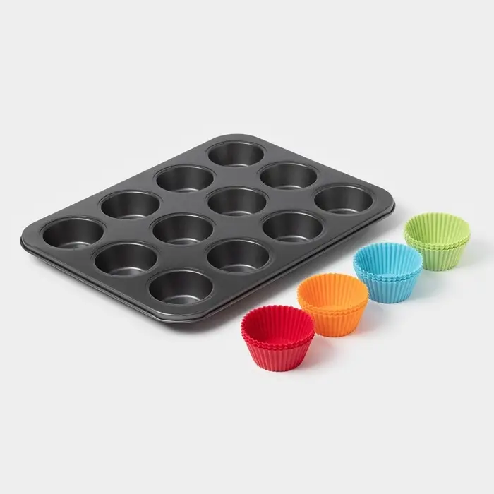 Форма для выпечки Доляна &laquo;Силикон плюс&raquo;, 35&times;26.5&times;2.5 см, 12 ячеек, силиконовые вкладки, антипригарное покрытие, формочки, МИКС