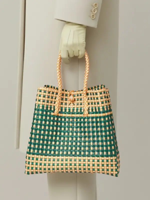 Сумка плетёная, 40&times;20&times;55 см, пластик, зелёно-бежевая