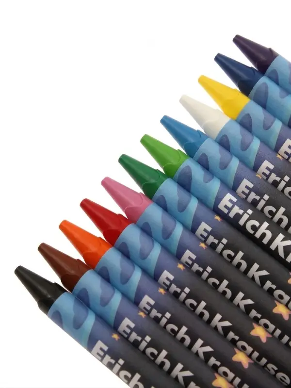 Восковые мелки 12 цветов, ErichKrause Kids Space Animals, трёхгранные