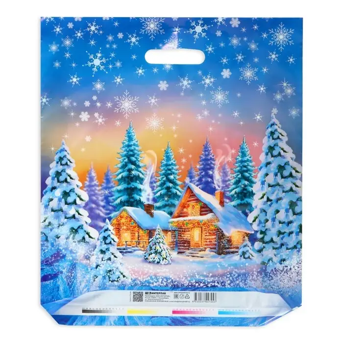 Пакет "Снежный лес", полиэтиленовый с вырубной ручкой 40х47 см.