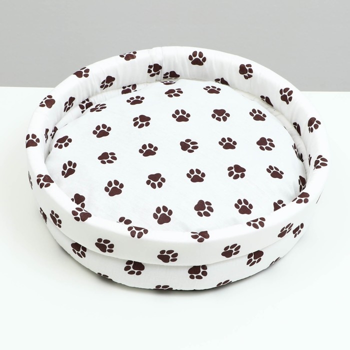 Лежанка Lowcost круглая, поплин, 40 х 40 х 12 см, белая с лапками Лежанка Lowcost круглая, поплин, 40 х 40 х 12 см, белая с лапками