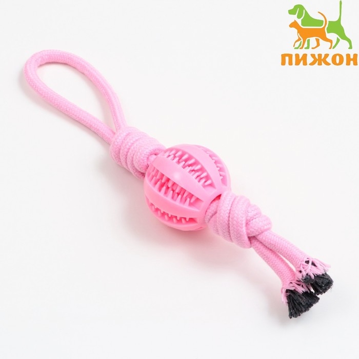 Игрушка канатная плетёная с мячом, до 35 см, до 115 г, розовая Игрушка канатная плетёная с мячом, до 35 см, до 115 г, розовая
