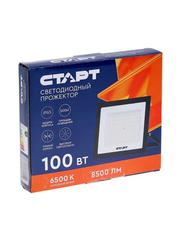 Прожектор светодиодный СТАРТ, 100 Вт, 8500 Лм, 6500К, IP65, чёрный
