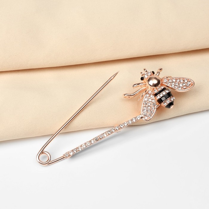 Булавка «Пчела» со стразами, 7,5 см, цвет чёрно-белый в розовом золоте Булавка «Пчела» со стразами, 7,5 см, цвет чёрно-белый в розовом золоте
