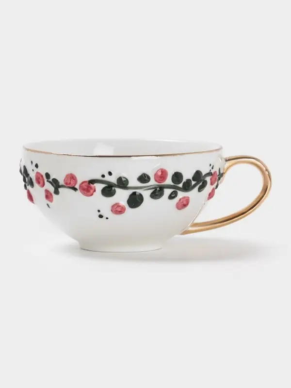 Чайная пара «Красный бутон», 2 предмета: чашка 180 мл, блюдце d=15 см, керамика, белая