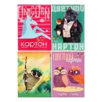 Картон цветной А4, 8 листов, 8 цветов &laquo;Мультики&raquo;, 200 г/м&sup2;, мелованный, МИКС