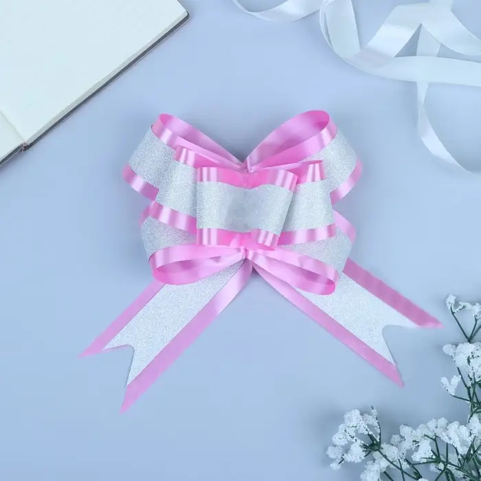 Бант - бабочка №5 «Фактурная полоса», розовый Бант - бабочка №5 «Фактурная полоса», розовый
