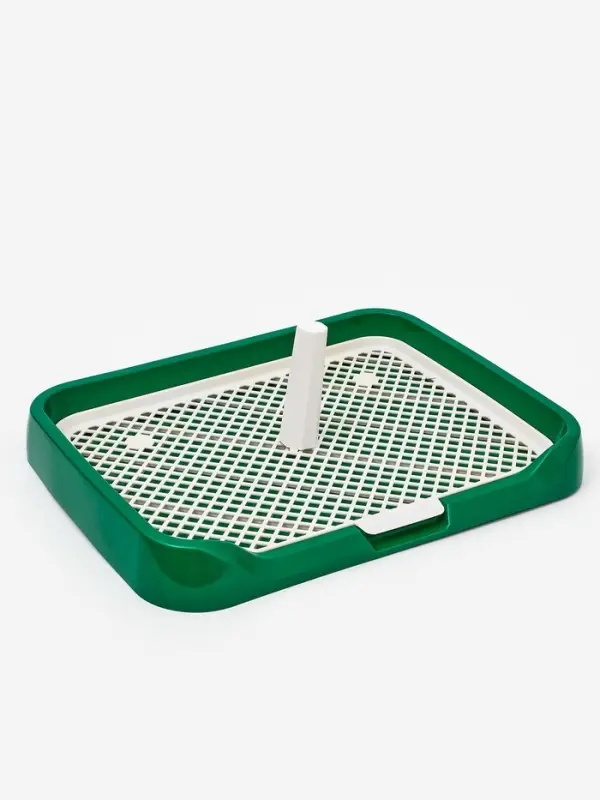 Туалет для собак, 46.5&times;36&times;5.5 см, со съёмной решеткой и столбиком, зелёный