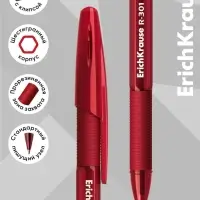 Ручка шариковая ErichKrause. R=301 Stick&Grip Original, красный стержень, узел 1 мм, резиновый упор