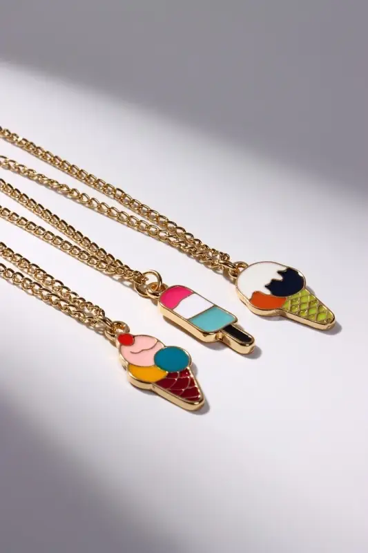 Кулоны парные на цепочке &laquo;Виды мороженого&raquo;, 45 см, цветные в золоте