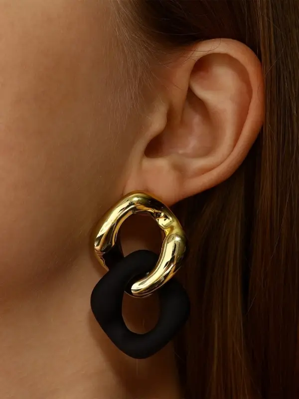 Серьги металл &laquo;Цепь&raquo;, диагональ, 2 полых ромба, золотисто-чёрные