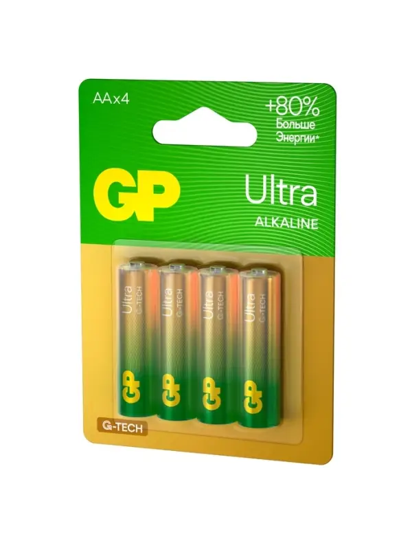 Батарейка алкалиновая GP Ultra, AA, LR6-4BL, 1.5 В, блистер, 4 шт.