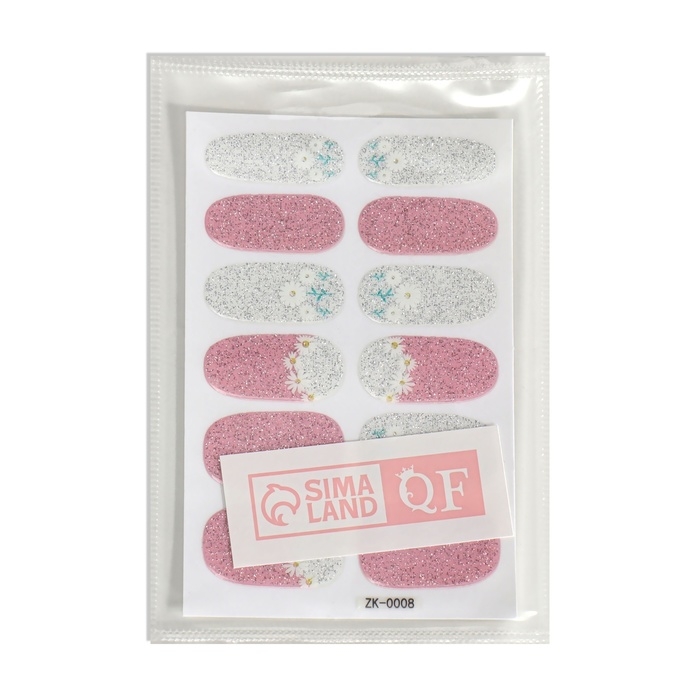 Лаковые полоски для маникюра, 12 шт, с блёстками, цвет розовый/серебристый Лаковые полоски для маникюра, 12 шт, с блёстками, цвет розовый/серебристый