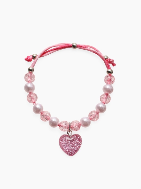 Браслет детский "Выбражулька" на затяжке, сердце с бусинами, цвет розовый