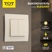 Выключатель TOT Elegant, 10 А, 2 кл., скрытый, бежевый