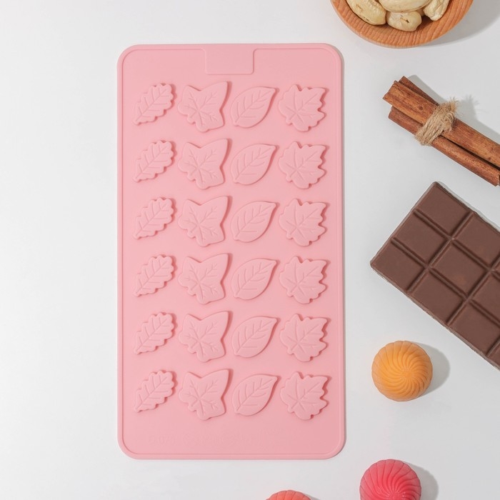Форма для конфет и шоколада Доляна «Листики», силикон, 21,2×11,5 см, 24 ячейки, цвет розовый Форма для конфет и шоколада Доляна «Листики», силикон, 21,2×11,5 см, 24 ячейки, цвет розовый