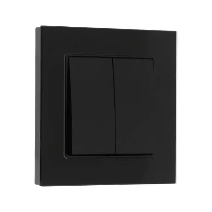 Выключатель проходной TOT Glossy Glass, 10 А, 2 клавиши, скрытый монтаж, стеклянная рамка, чёрный
