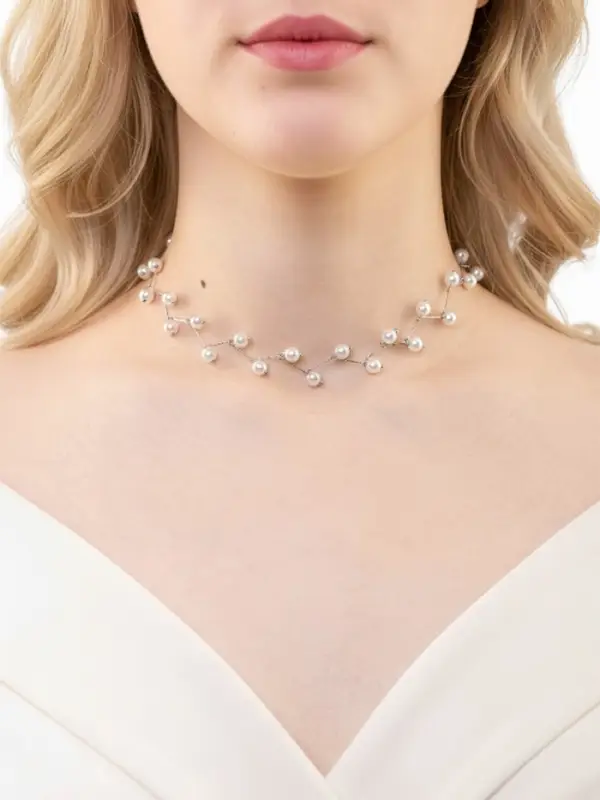 Бусы с жемчугом &laquo;Цветущая дорожка&raquo;, шар №4, белые в серебре, L=38 см