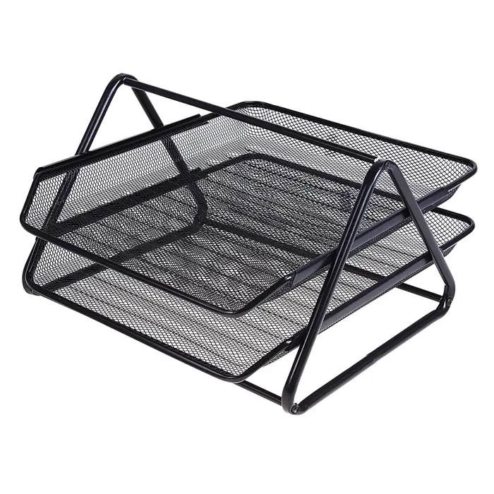 Лоток для бумаг горизонтальный, металлическая сетка, 2 отделения, чёрный