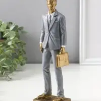 Сувенир полистоун "Мужчина-адвокат в сером костюме с портфелем" 24,5 см