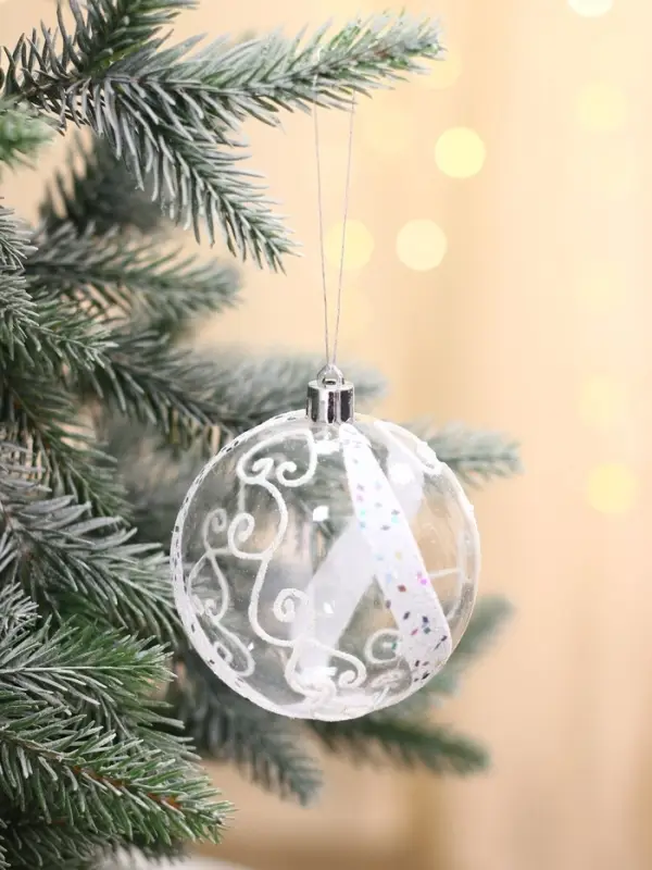 Ёлочные игрушки &laquo;Ажурные завитки&raquo;, шары новогодние, набор 6 шт., d=8 см, белый