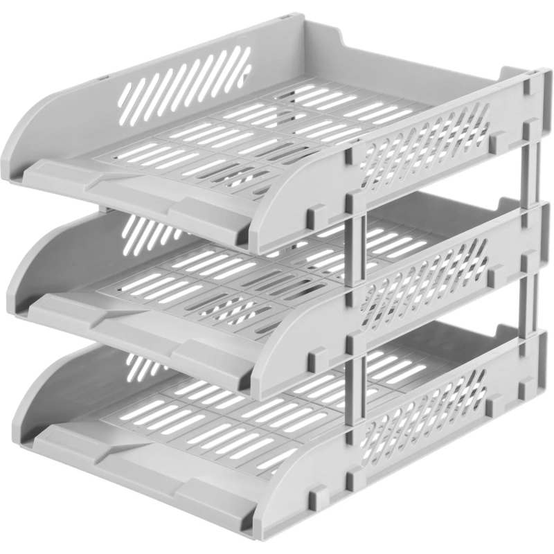 Лоток горизонтальный для бумаг Deli E9213, 3шт/наб, 325x241x255мм,пласт,сер