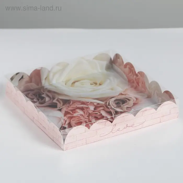 Коробка для печенья, кондитерская упаковка с пластиковой крышкой, My best wishes, 18 х 18 х 3 см