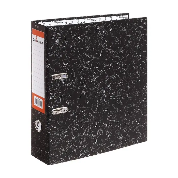 Папка-регистратор 75 мм, А4, эконом мрамор, черная, МИКС