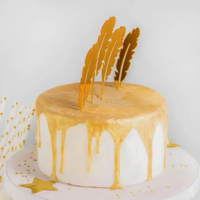 Набор топперов для торта «Перо», 4 шт, цвет золотой Набор топперов для торта «Перо», 4 шт, цвет золотой