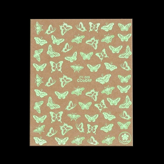 Наклейки для ногтей «Бабочки», флуоресцентные, цвет белый